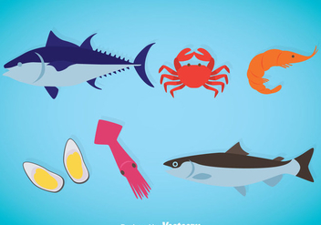 Seafood Flat Icons Vector - vector #370365 gratis