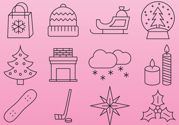 Pink Christmas line icons - Free vector #407475