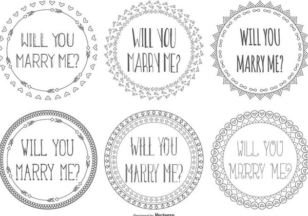 Cute Marry Me Hand Drawn Lables - vector #425395 gratis