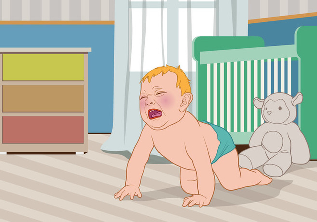Crying Baby Out of His Crib Vector - vector #427305 gratis