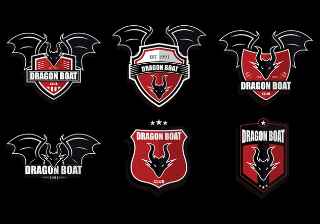 Red Dark Dragon Boat Logo Set Vector - бесплатный vector #427465