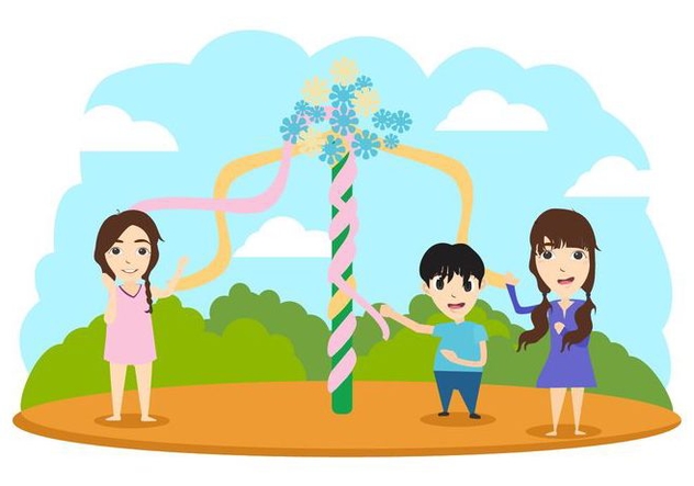 Free Maypole With Children Vector Illustration - Free vector #428845
