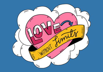 Cute Heart With Ribbon And Lettering Cartoon Style - vector gratuit #429625 
