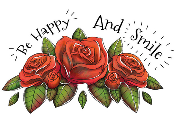 Cute Bouquet Red Roses And Happy Quote - vector #435155 gratis