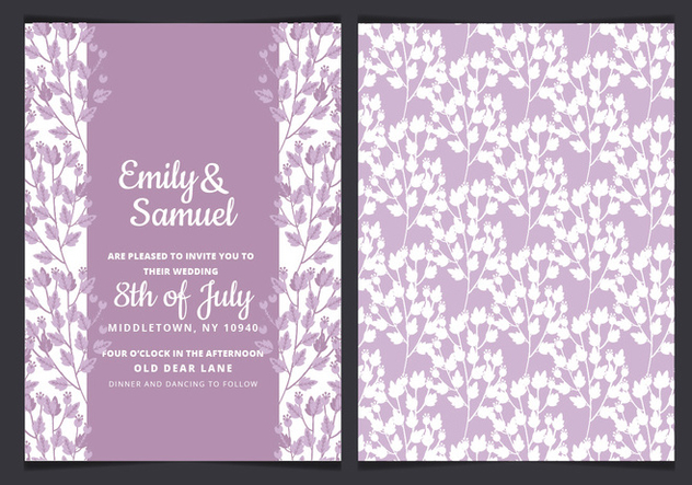 Vector Watercolor Wedding Invitation with Purple Branches - бесплатный vector #436435