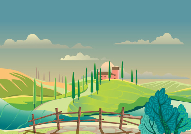 Vew of the Hilly Landscape in Tuscany - Free vector #442805