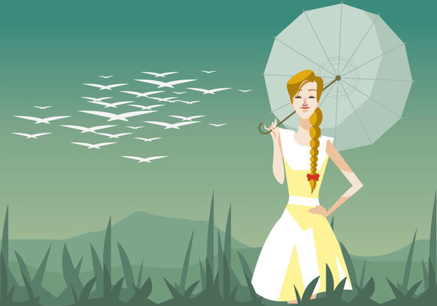 Young Beautiful Woman With a Plait And Umbrella Vector - бесплатный vector #444735