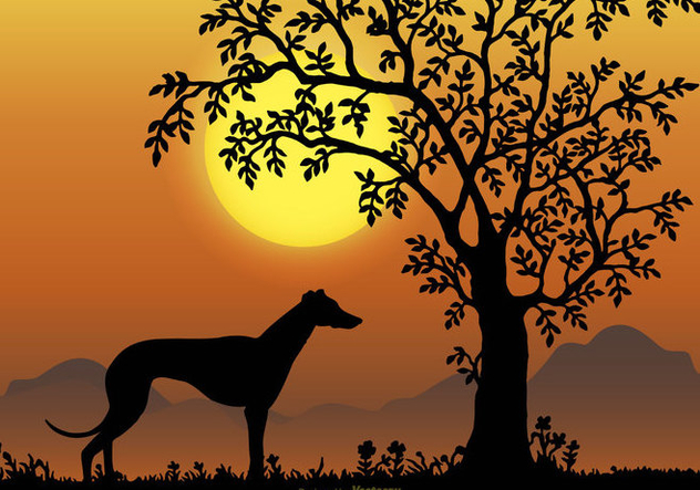 Landscape Scene with Whippet Breed Silhouette - Free vector #445285