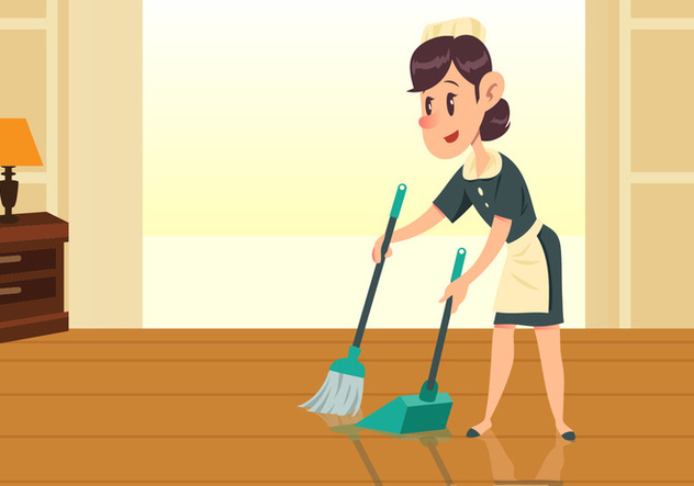 Maid Girl Sweeping Floor Vector - бесплатный vector #445535