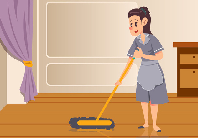 Maid Sweeping Floor Vector - vector gratuit #445545 