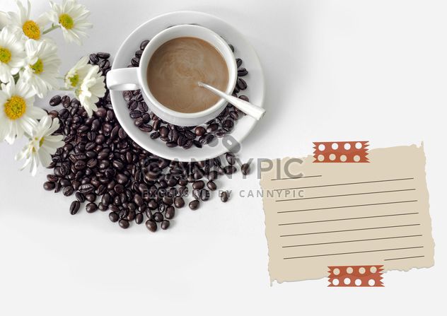 Cup of coffee, coffee beans and paper for notes - Free image #452415