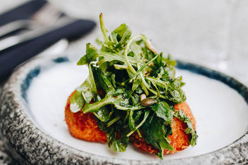 Arancini with rucola. Italian kitchen.jpg - image #454735 gratis